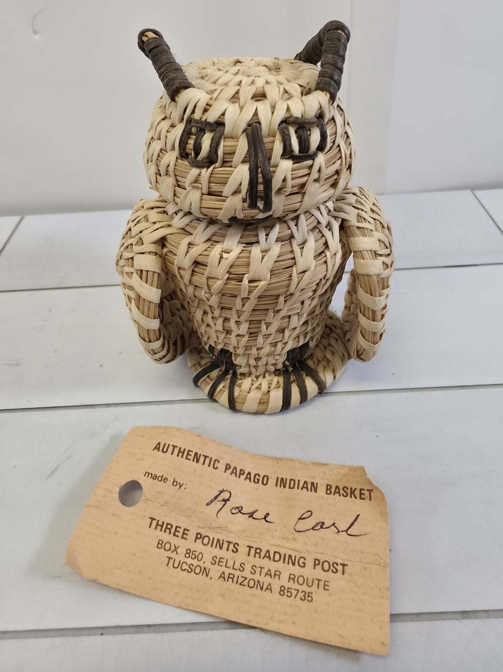 TOHONO O'ODHAM PAPAGO NATIVE AMERICAN OWL EFFIGY BASKET BIRD VTG Weaving